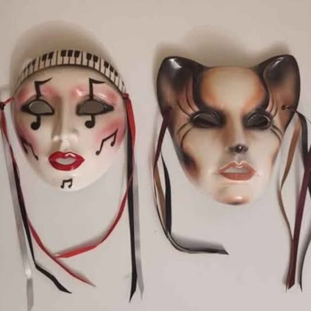 Vintage 1980s Cat and Music Masks